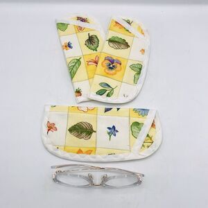 Handmade Sunglasses Eyeglasses Case Soft Fabric  Padded Yellow Garden 8" x 3.5"